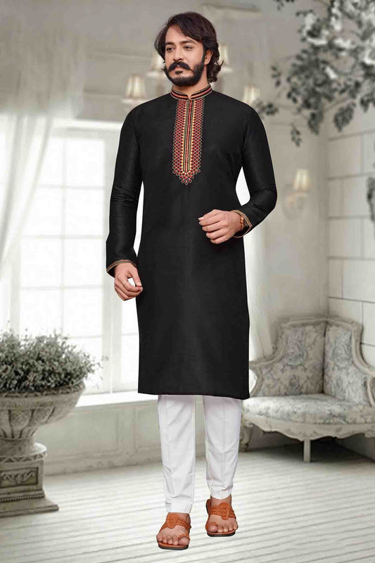 Black Colour Kurta Pajama In Art Silk KP1210085
