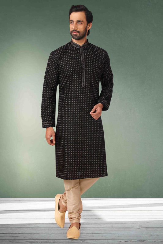 Black Colour Kurta Pajama In Cotton KP1210128