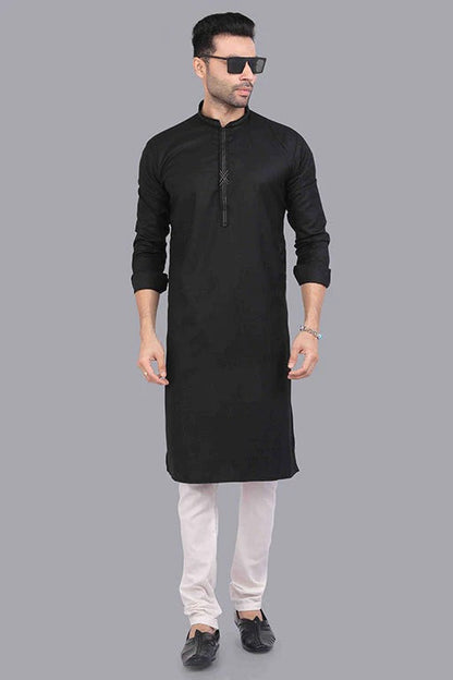 Black Colour Kurta Pajama In Cotton KP1210186