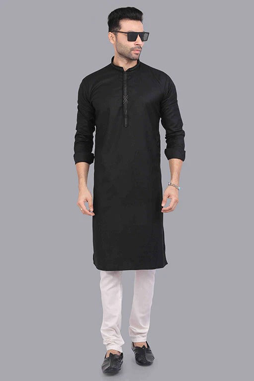 Black Colour Kurta Pajama In Cotton KP1210186