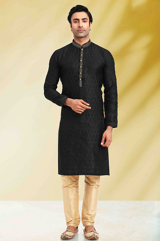 Black Colour Kurta Pajama In Jacquard KP1210263
