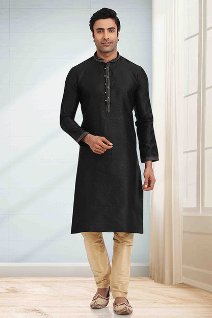 Black Colour Kurta Pajama In Jacquard KP1210280
