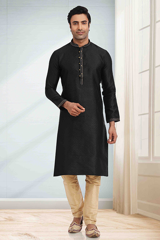 Black Colour Kurta Pajama In Jacquard KP1210280