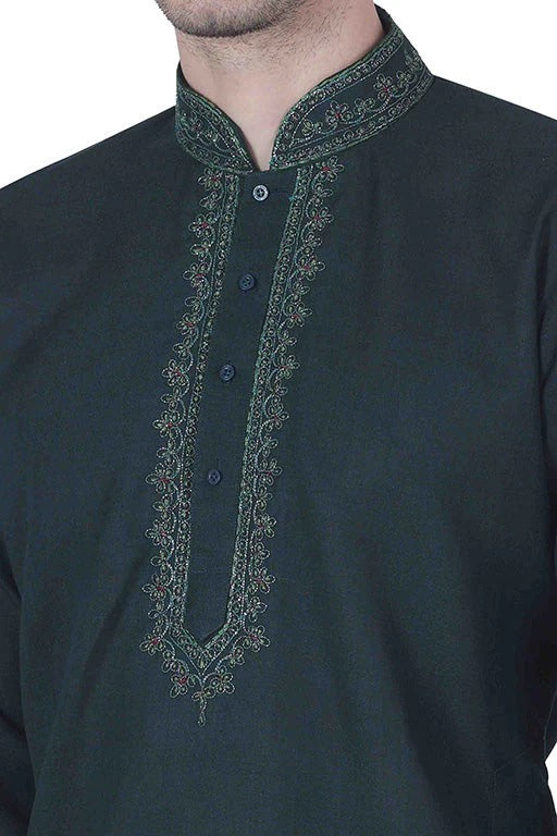 Black Colour Kurta Pajama In Linen Texture Cotton KP1210143 A
