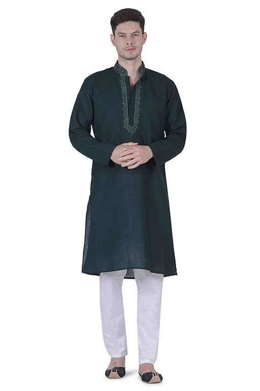 Black Colour Kurta Pajama In Linen Texture Cotton KP1210143