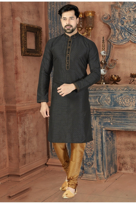 Black Colour Kurta Pajama In Silk Fabric KP1040093