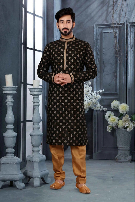 Black Colour Kurta Pajama In Silk Fabric KP1040124