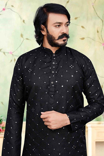 Black Colour Kurta Pajama In Silk KP1210225 A