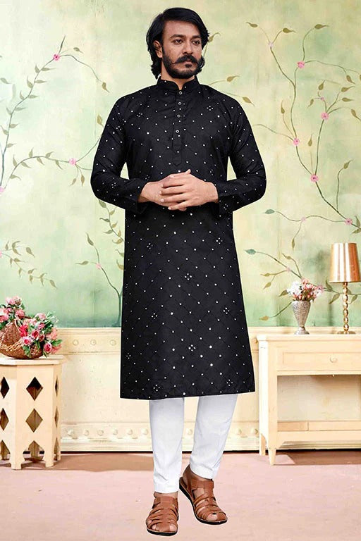Black Colour Kurta Pajama In Silk KP1210225
