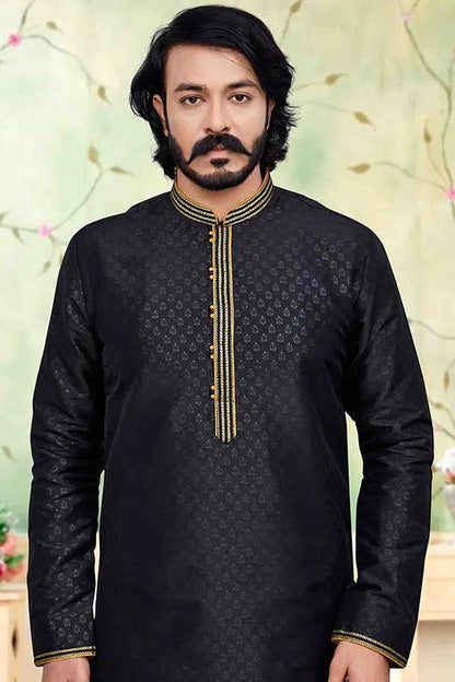Black Colour Kurta Pajama In Silk KP1210233 A