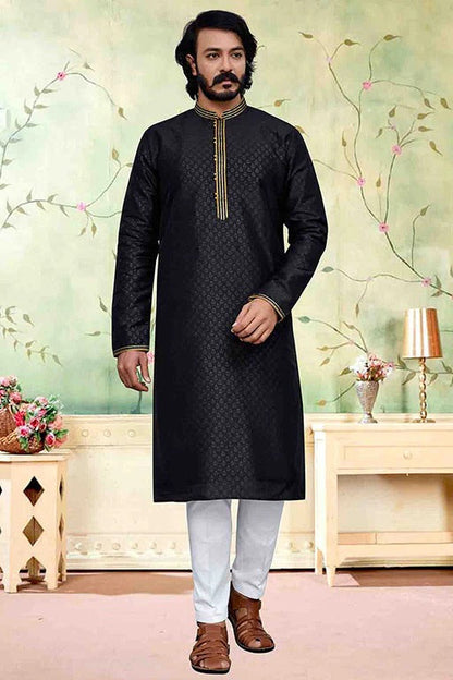Black Colour Kurta Pajama In Silk KP1210233