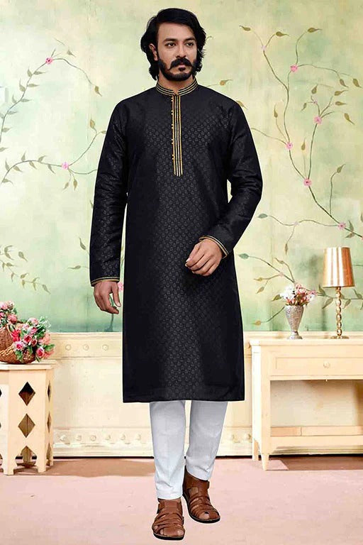 Black Colour Kurta Pajama In Silk KP1210233