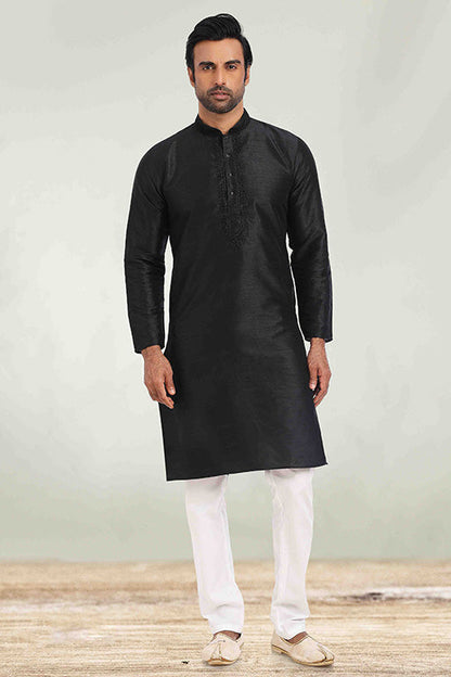 Black Colour Kurta Pajama In Silk KP1210255