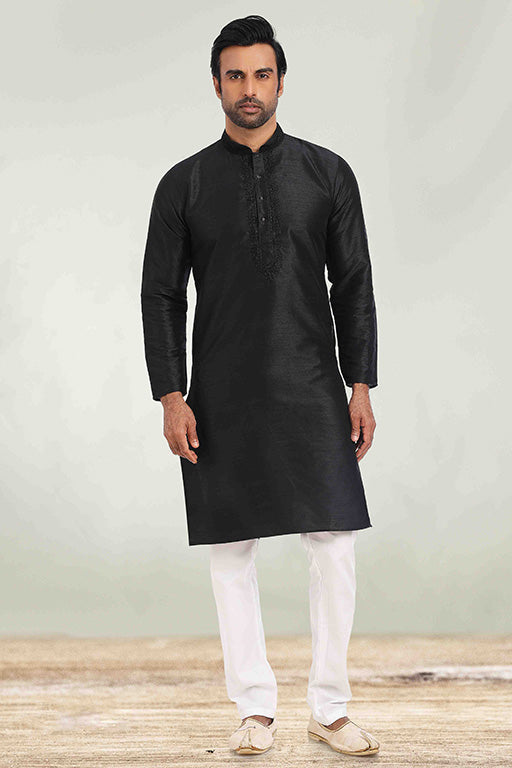 Black Colour Kurta Pajama In Silk KP1210255