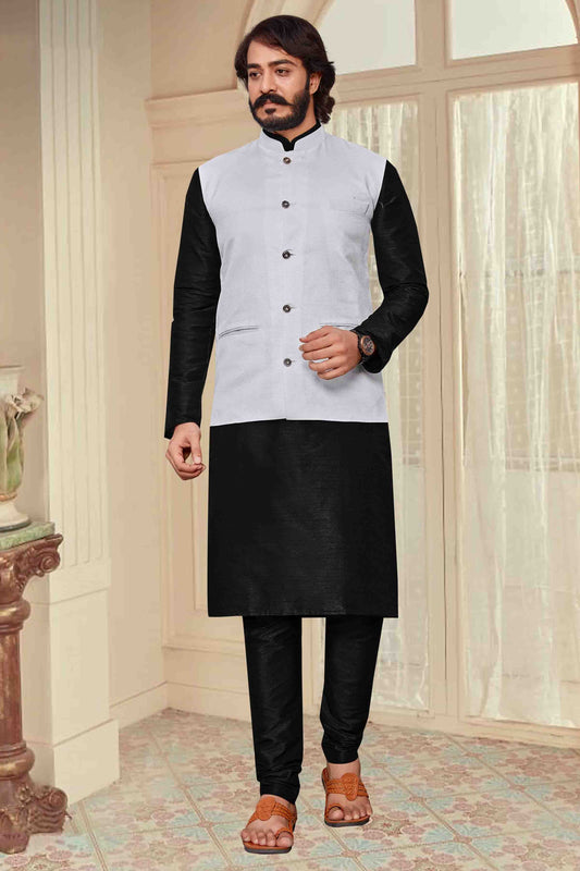 Black Colour Kurta Pajama With Jacket In Art Silk KP1210304