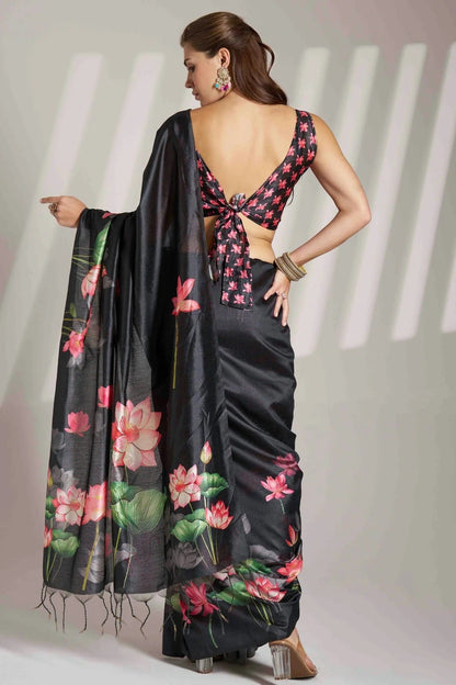 Black Colour Linen Printed Saree SD1112839 A