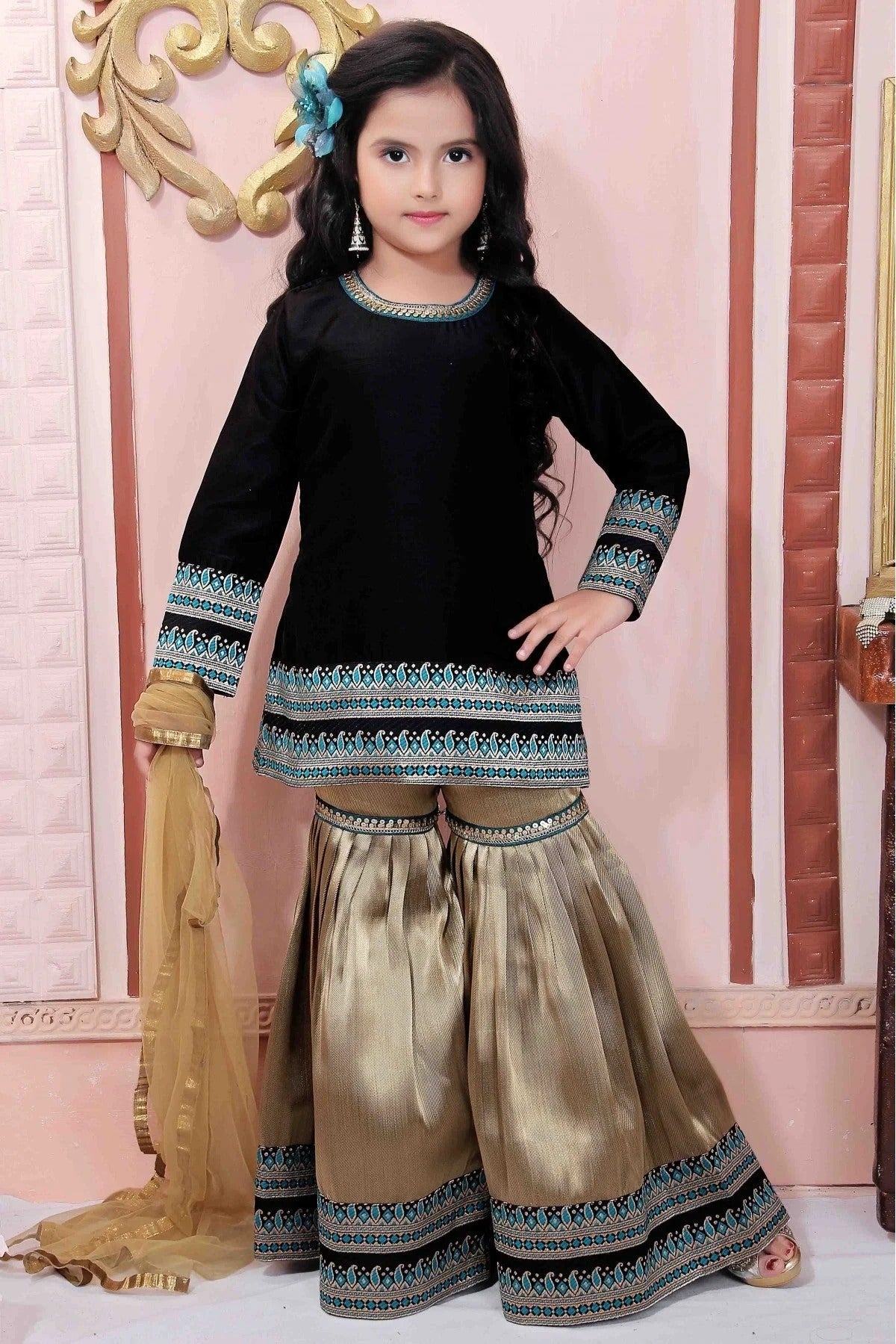 Black Colour Muslin Party Wear Sharara Suit GW1070013