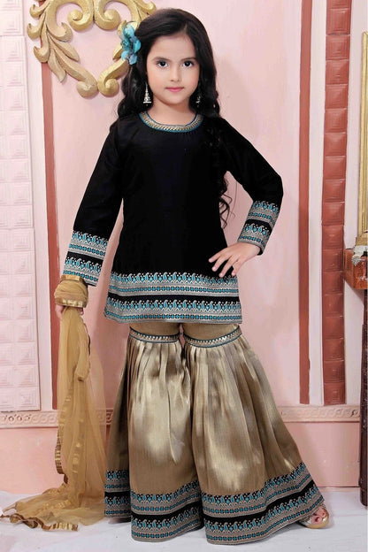 Black Colour Muslin Party Wear Sharara Suit GW1070013