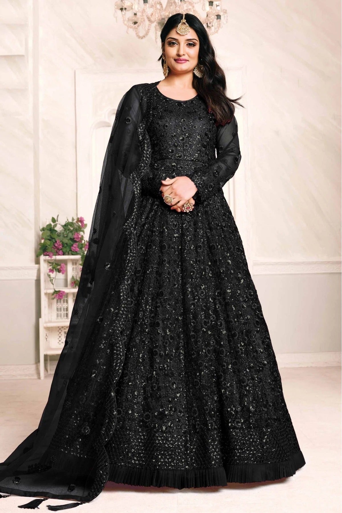 Black Colour Net Anarkali Suit SM1050037