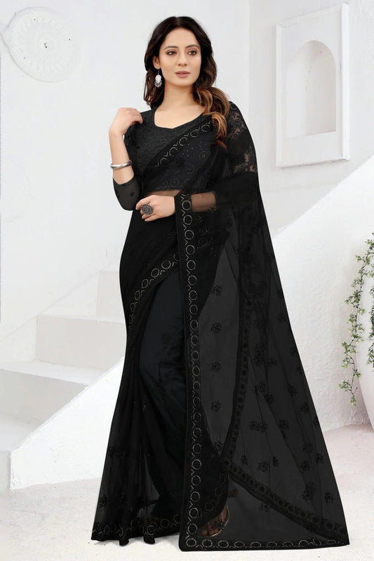 Black Colour Net Designer Saree LC1121464