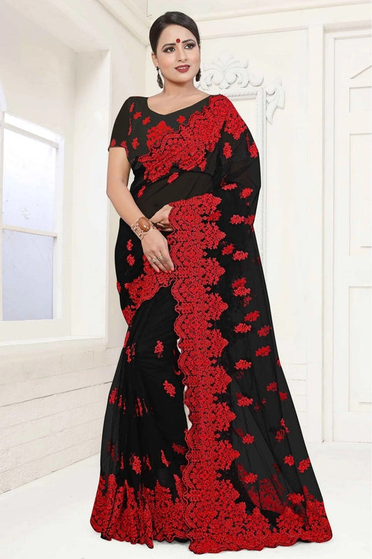 Black Colour Net Designer Saree SD1090040