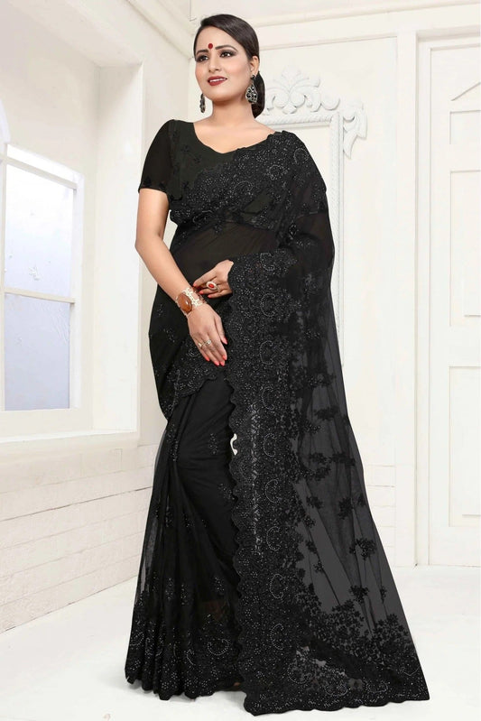 Black Colour Net Designer Saree SD1090042