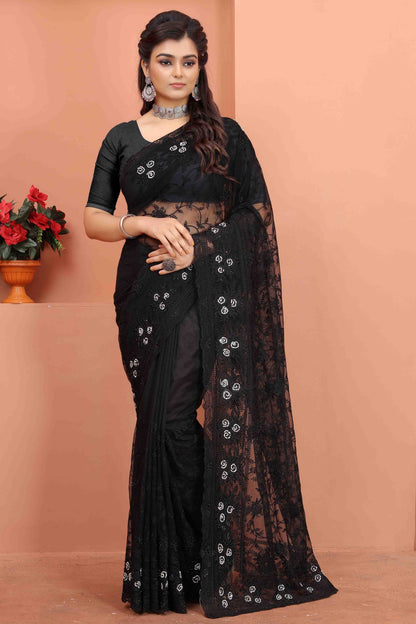 Black Colour Net Designer Saree SD1090510