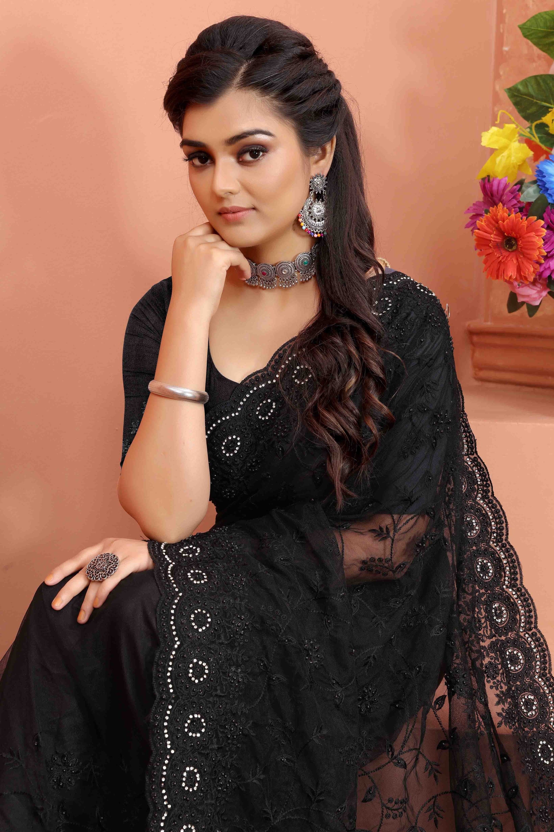 Black Colour Net Designer Saree SD1090521 A