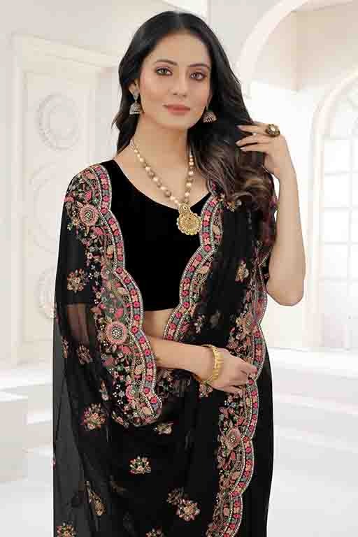 Black Colour Net Designer Saree SD1090538 A