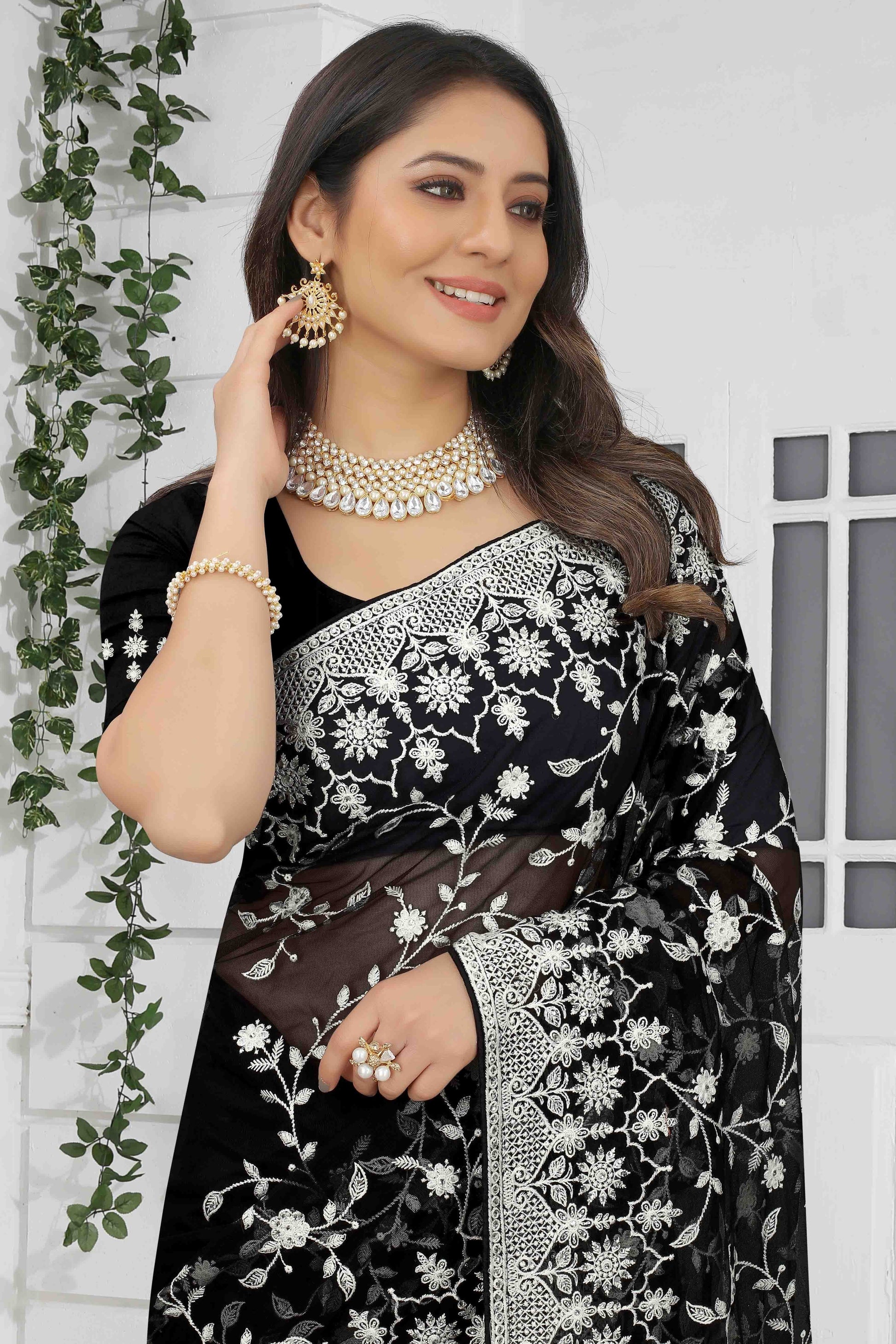 Black Colour Net Designer Saree SD1090553 A