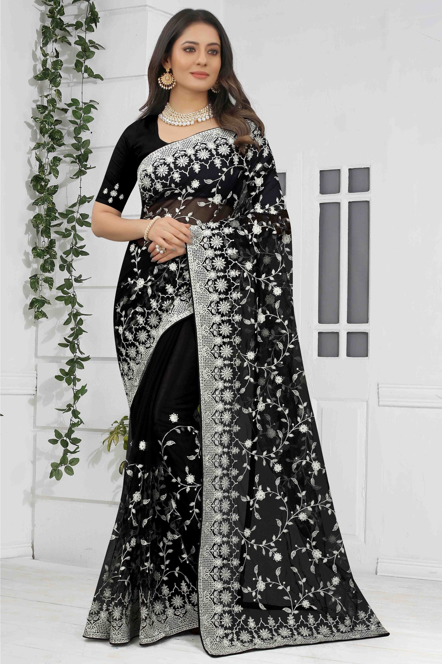 Black Colour Net Designer Saree SD1090553