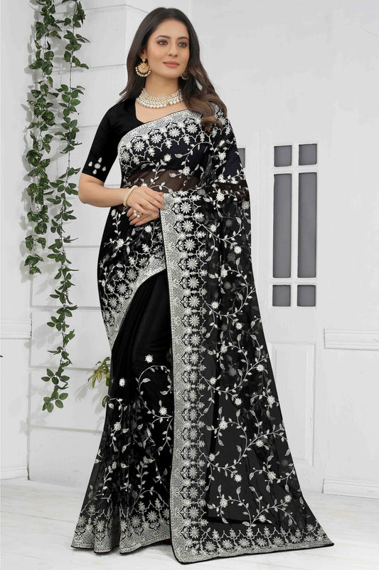 Black Colour Net Designer Saree SD1090553