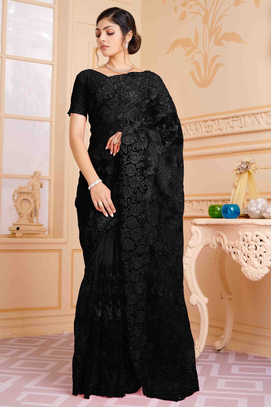 Black Colour Net Designer Saree SD1090606