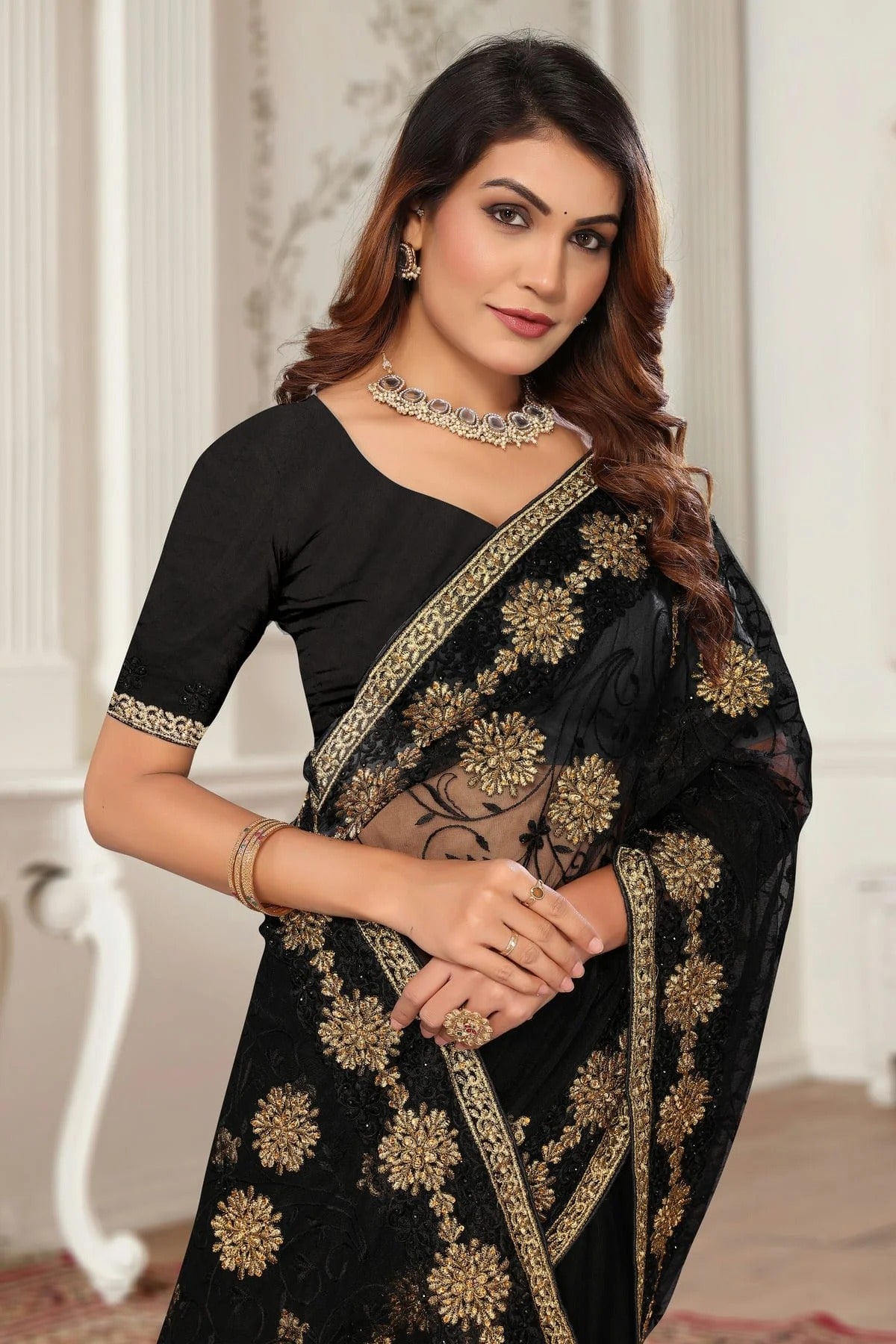 Black Colour Net Designer Saree SD1091072 A