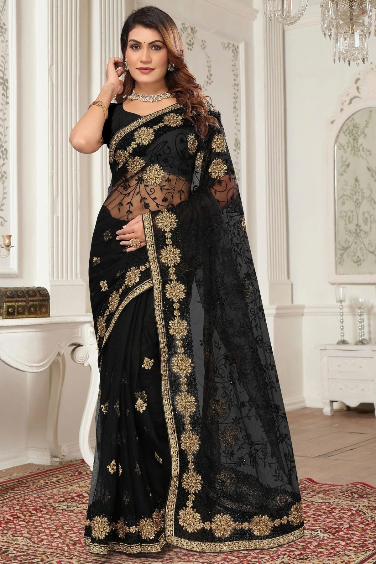 Black Colour Net Designer Saree SD1091072