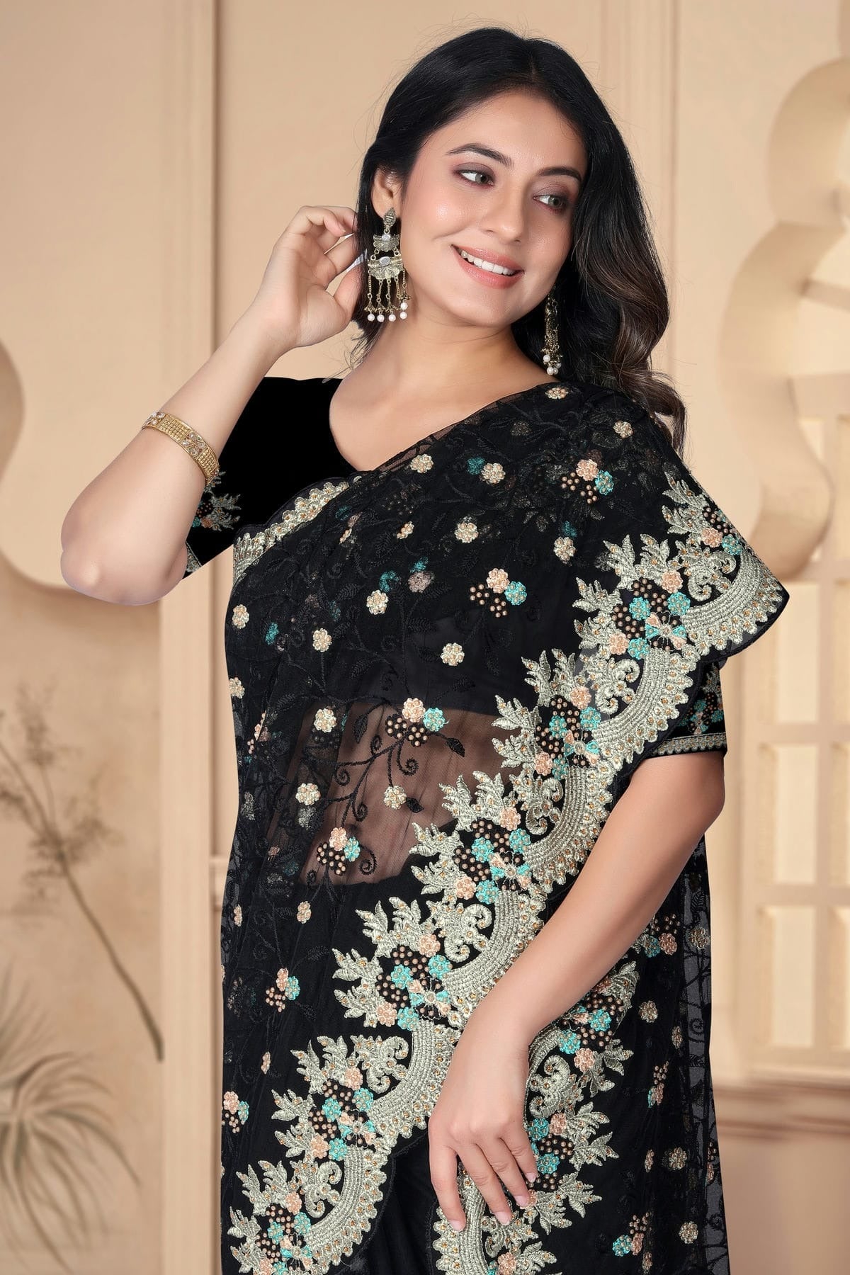 Black Colour Net Designer Saree SD1091082 A