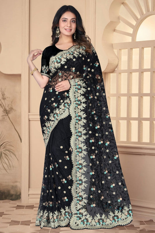 Black Colour Net Designer Saree SD1091082