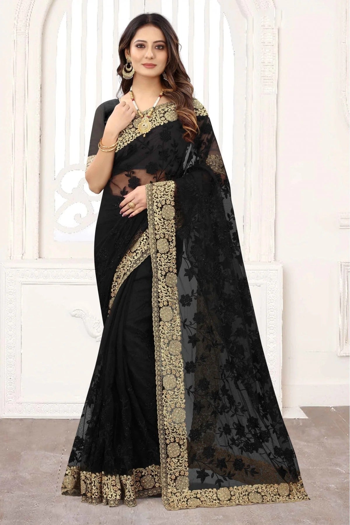 Black Colour Net Designer Saree SD1120840