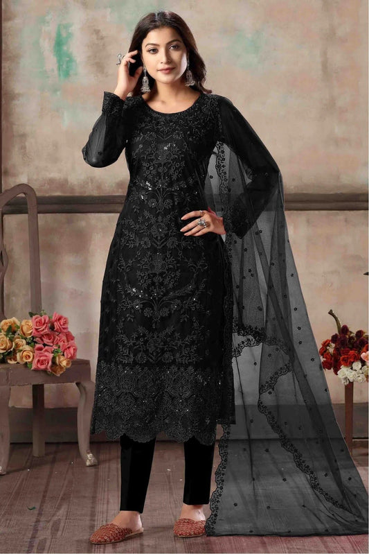 Black Colour Net Embroidery Pant Style Suit SM1050181