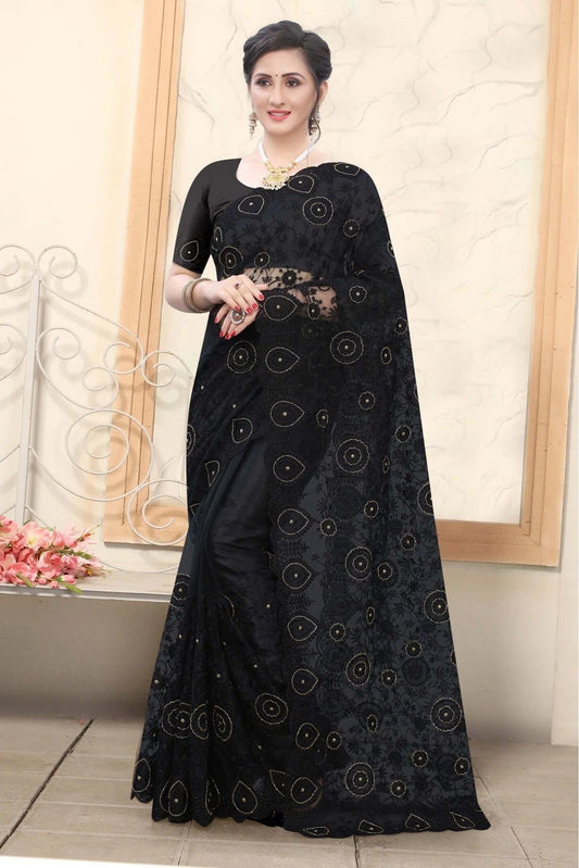 Black Colour Net Embroidery Saree SD1090157