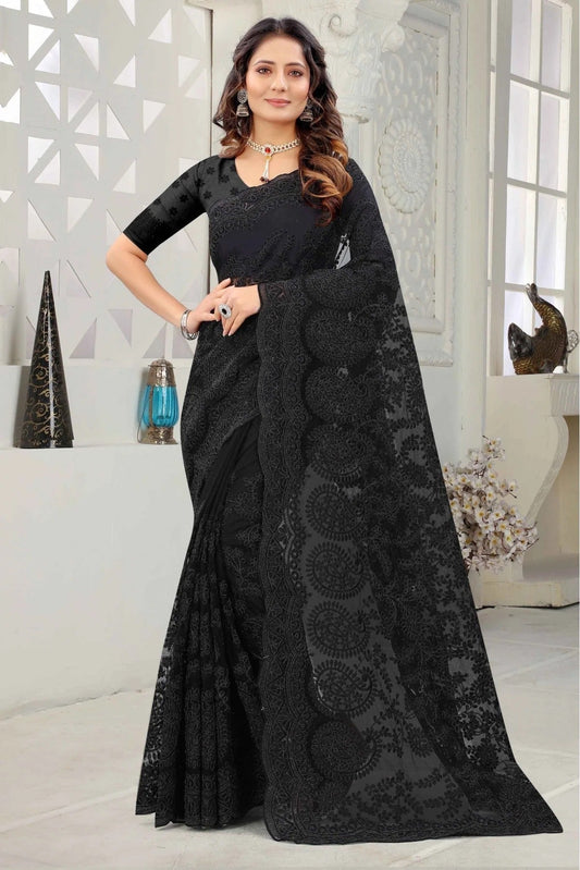Black Colour Net Embroidery Saree SD1090227