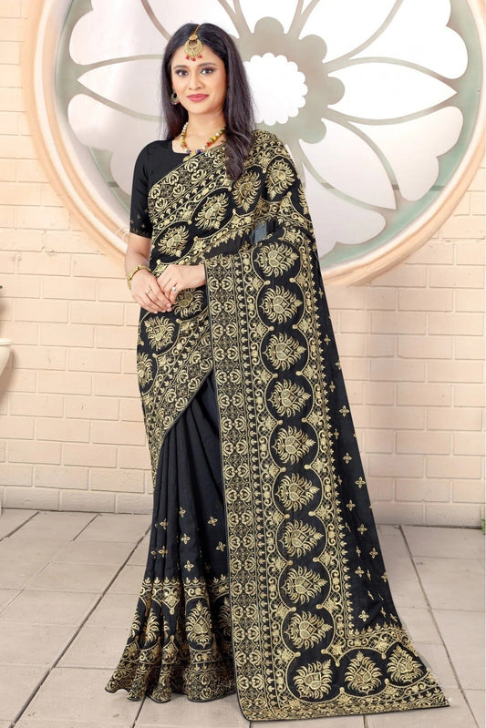 Black Colour Net Embroidery Saree SD1090382