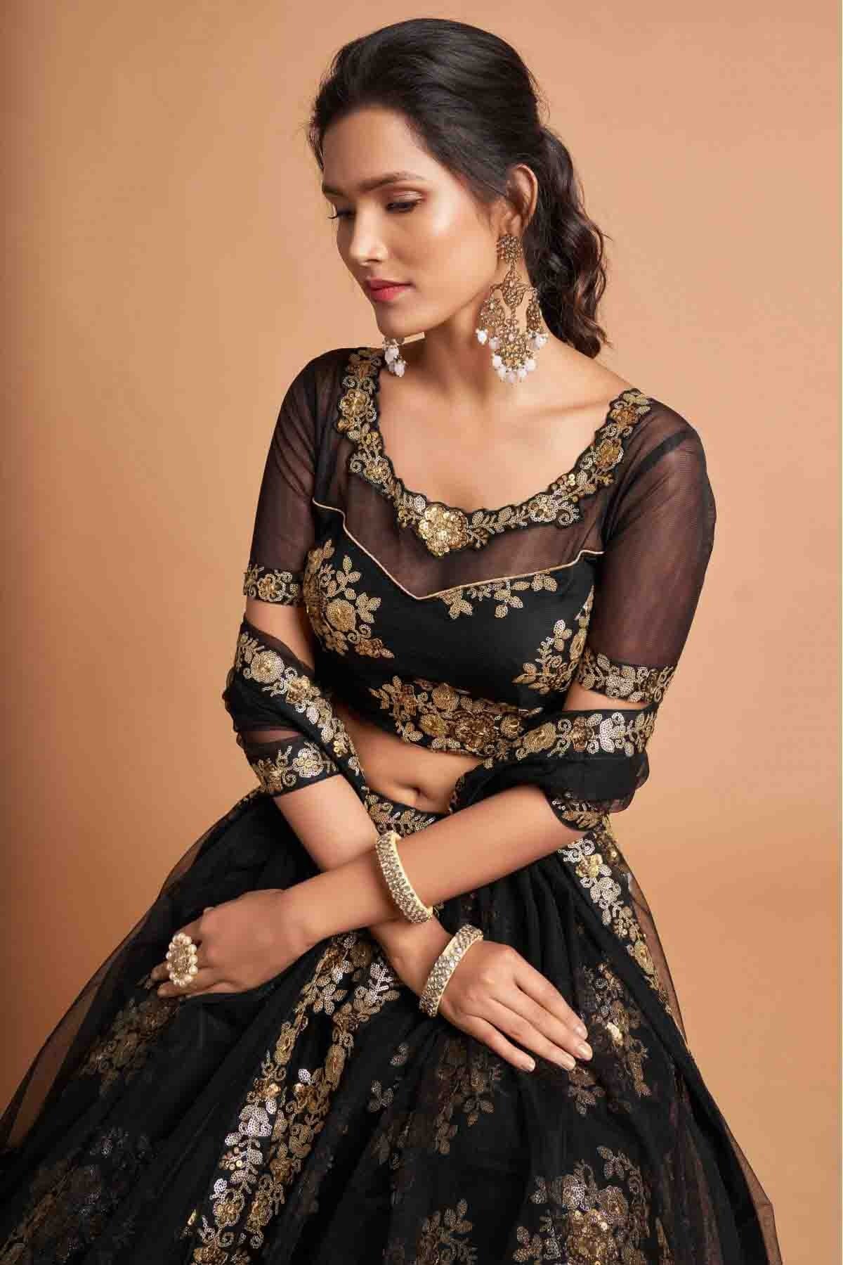 Black Colour Net Lehenga Choli LC1010114 B
