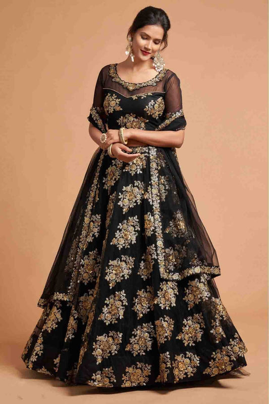 Black Colour Net Lehenga Choli LC1010114