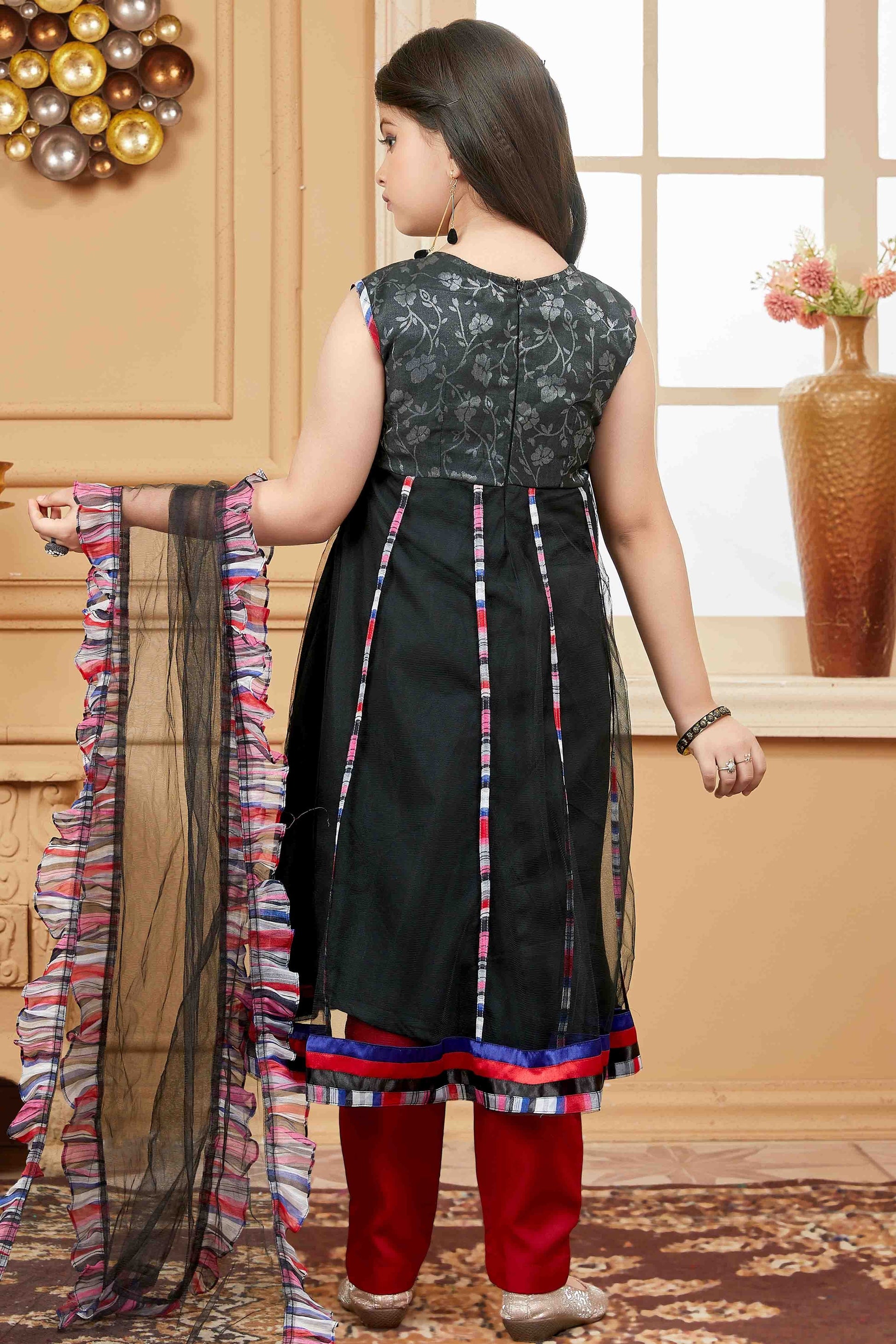 Black Colour Net Pant Style Suit GW1070757 A