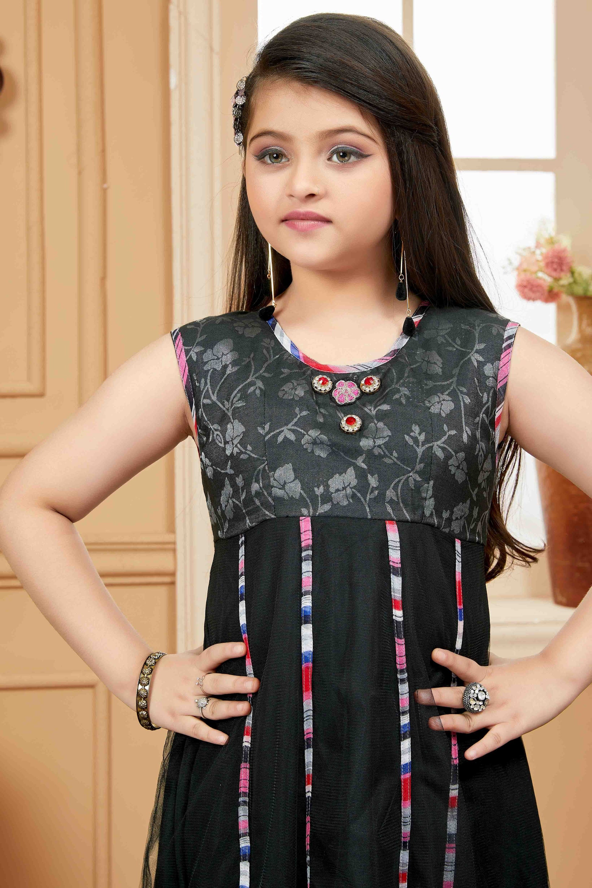 Black Colour Net Pant Style Suit GW1070757 B