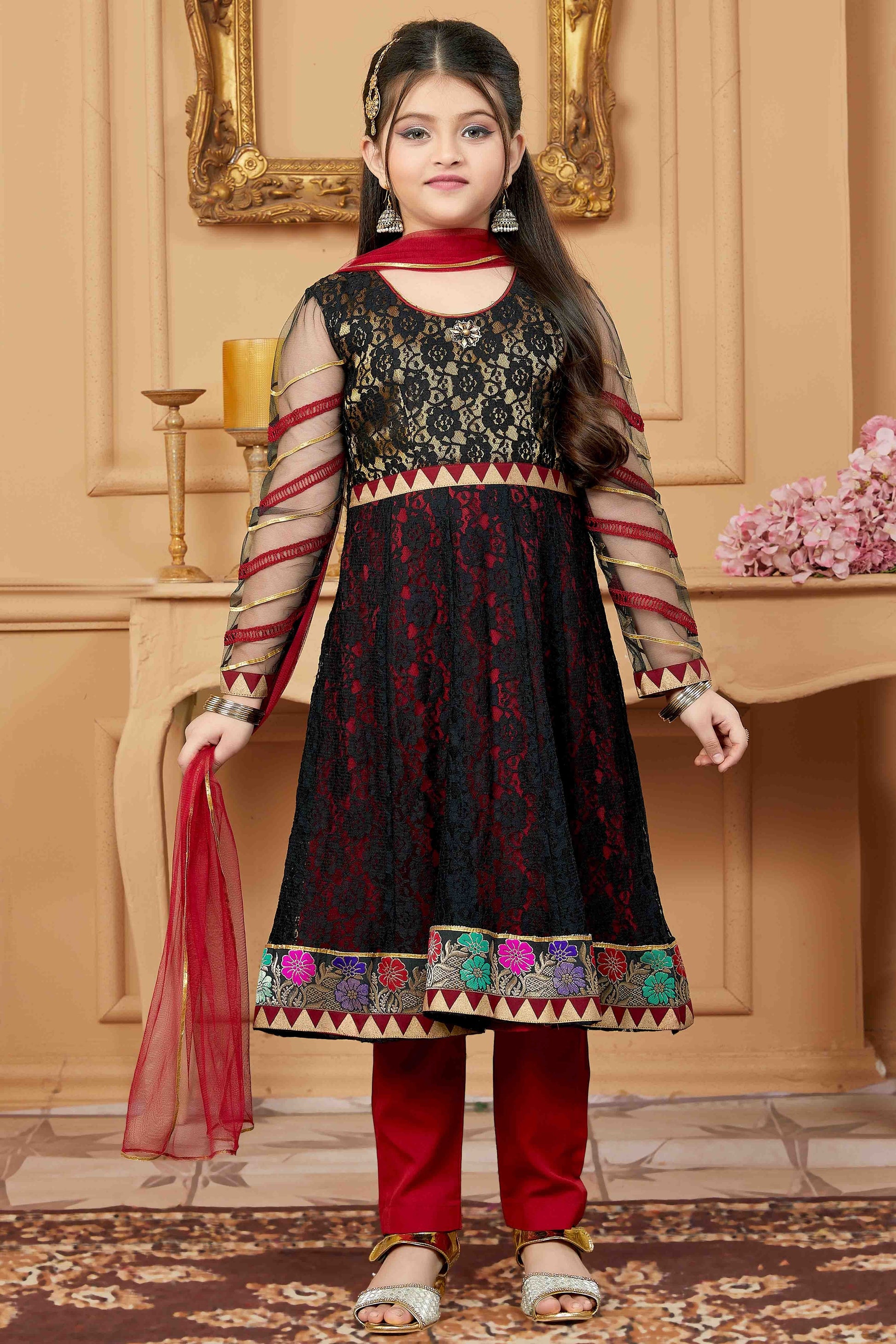 Black Colour Net Pant Style Suit GW1070761