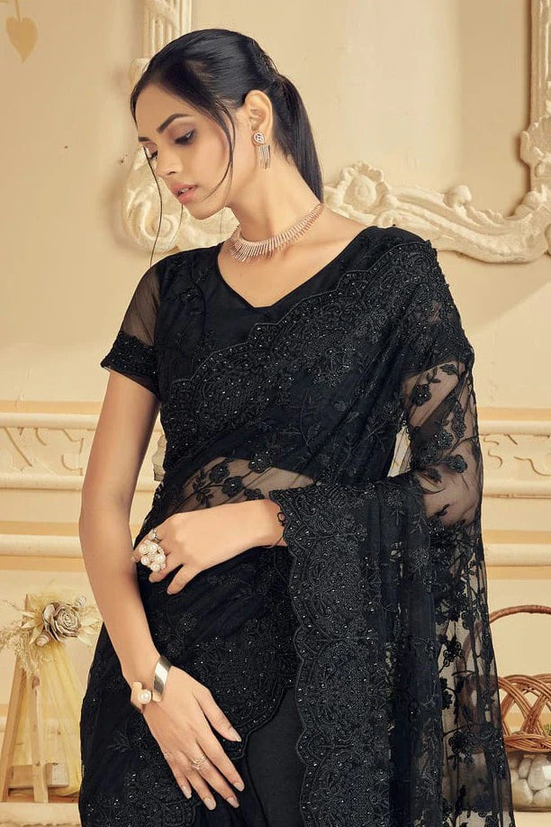Black Colour Net Saree SD1090729 A