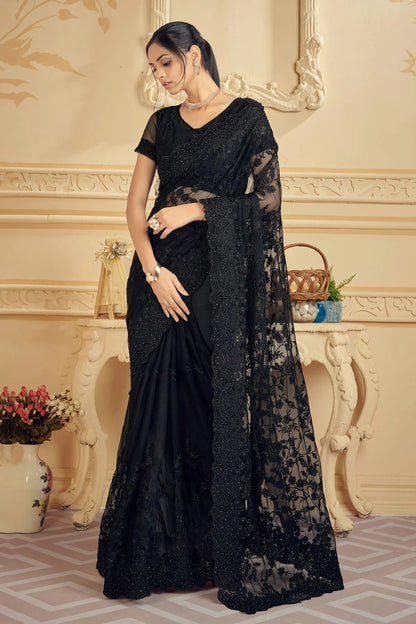 Black Colour Net Saree SD1090729