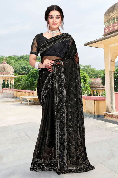 Black Colour Net Saree SD1090741